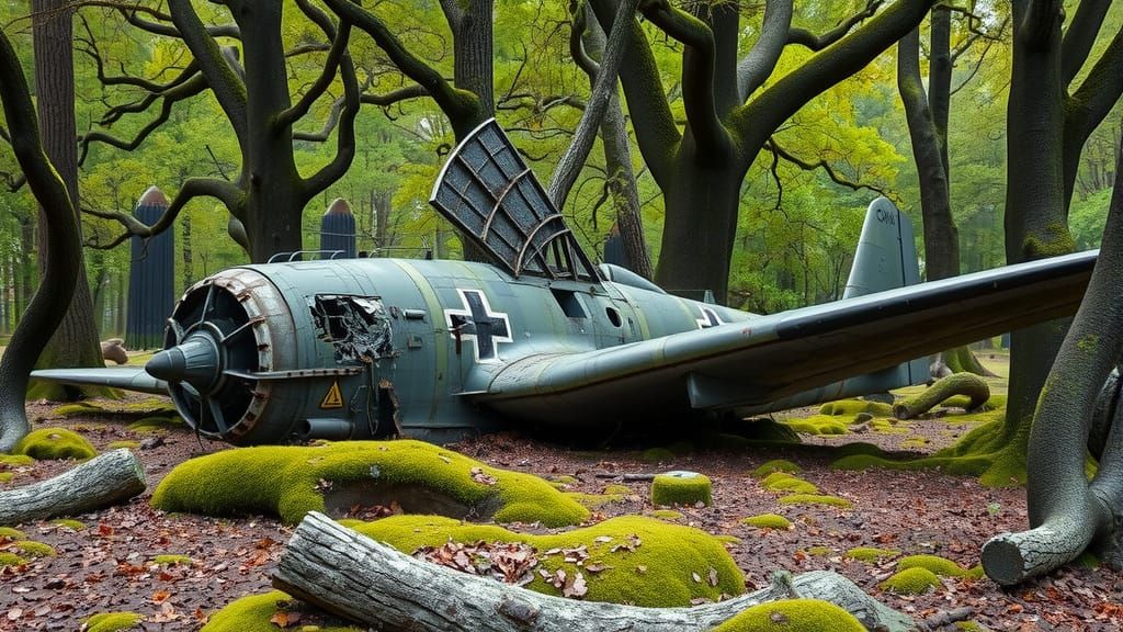 Wrecked Stuka Dive Bomber in Forest Clearing