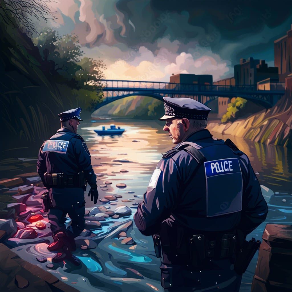 British police crime scene investigation in the river