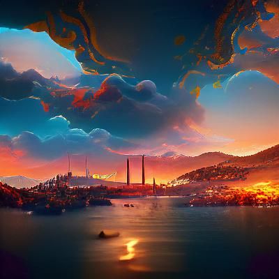 Fantastical Sunset Over the Bay: Matte Painting
