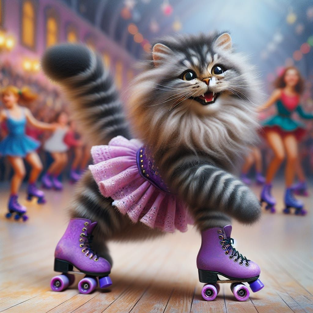 Whimsical Gray Tabby Cat Skates with Joy