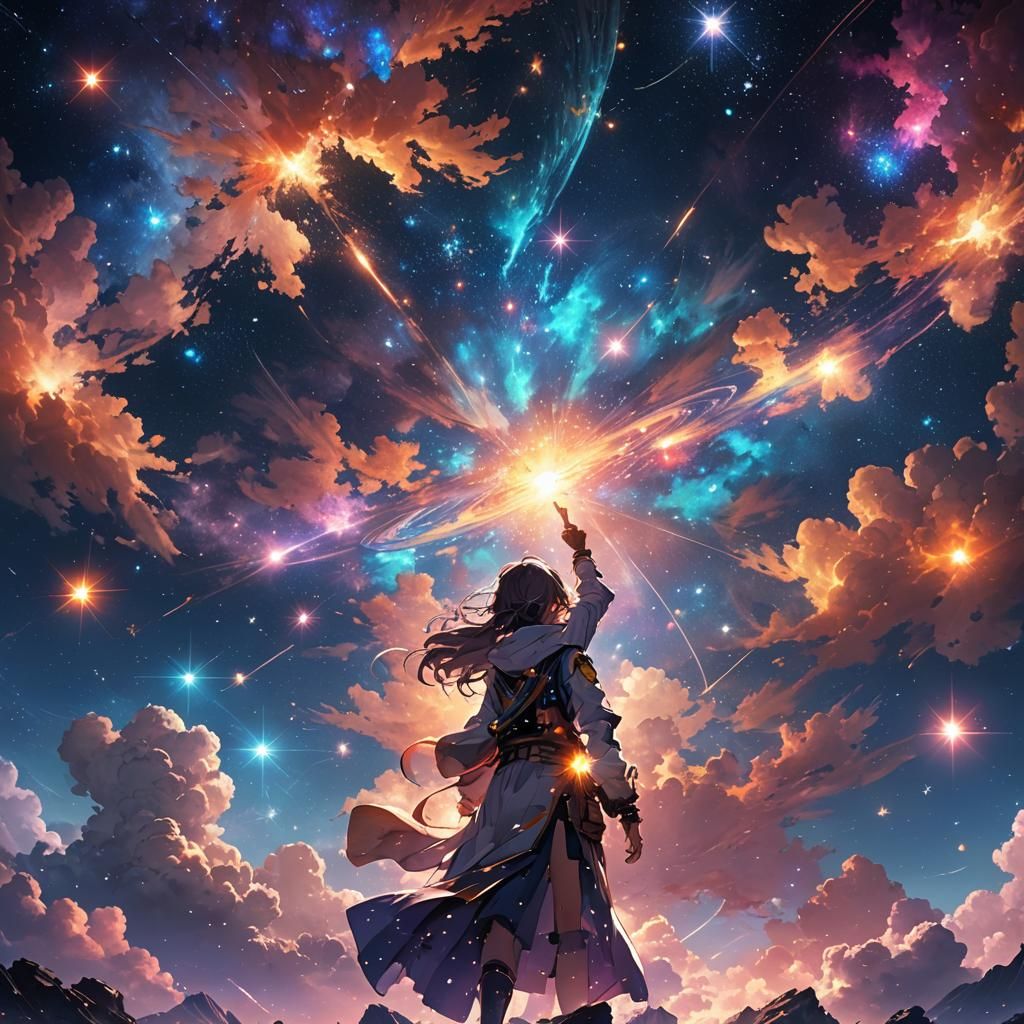 Colorful Cosmic Starry Sky in 3D Anime Art