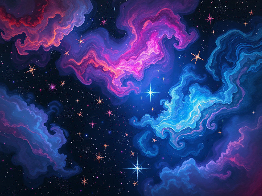 Colorful Celestial Sky with Swirling Iridescent Gases