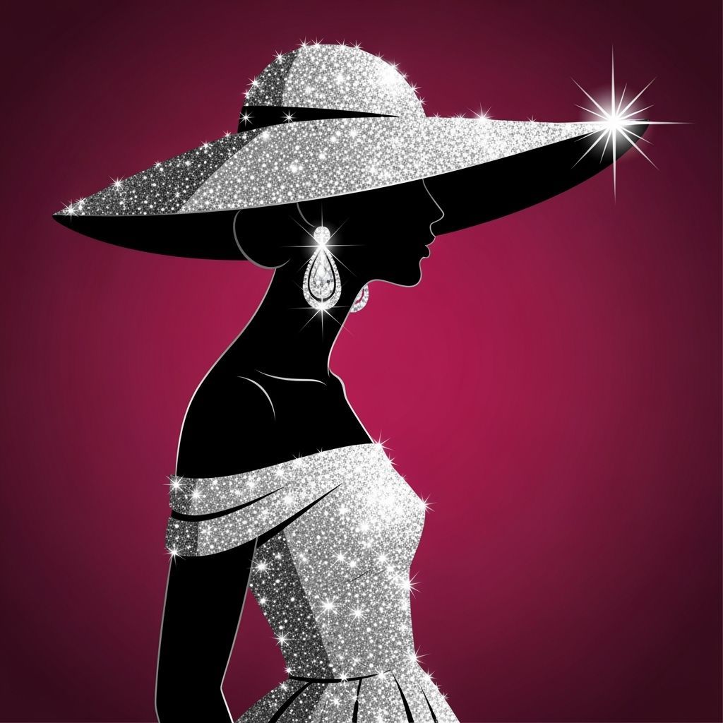 Art Deco Silhouette of Glamorous Woman in Silver Sparkles