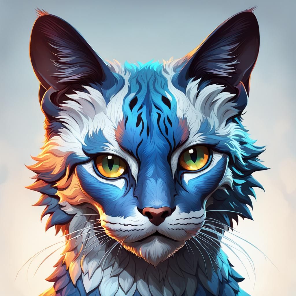 Feline-Canine Hybrid Portrait in Art Nouveau Style