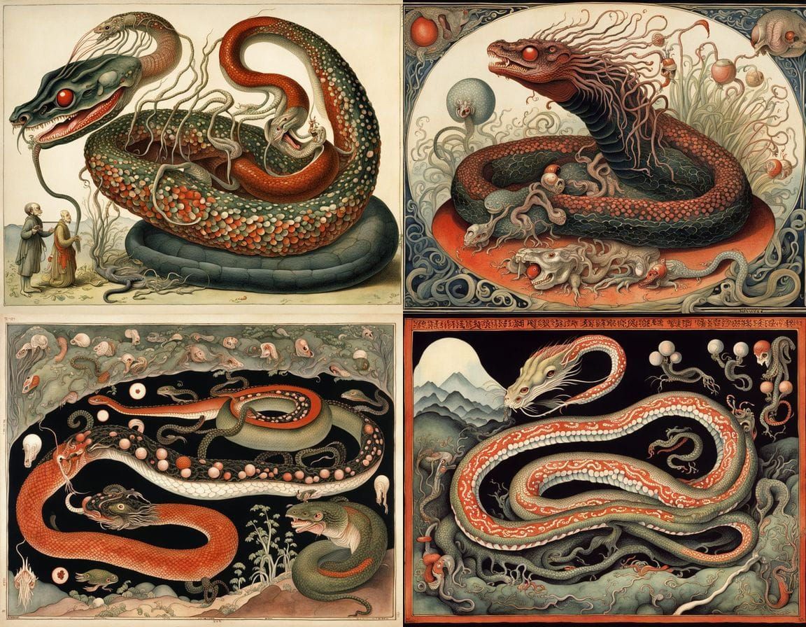 Surreal Chinese Bloodnut Serpent in Noctilucent Anatomy