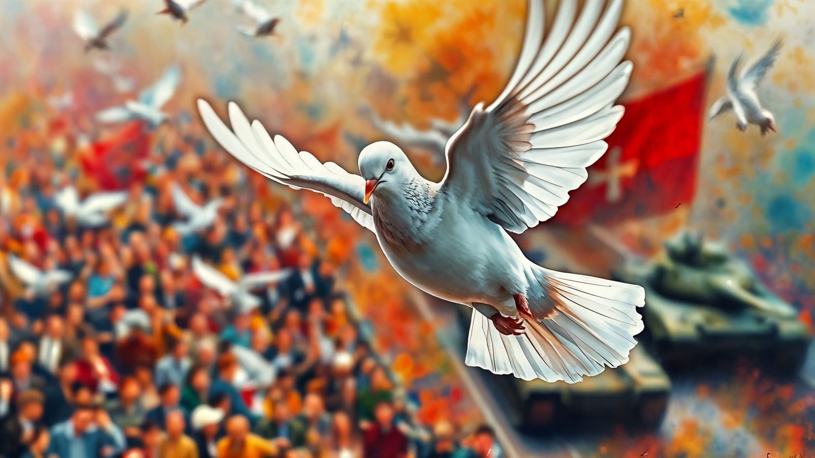 Doves Over the Berlin Wall in Neo-Expressionist Oil Painting