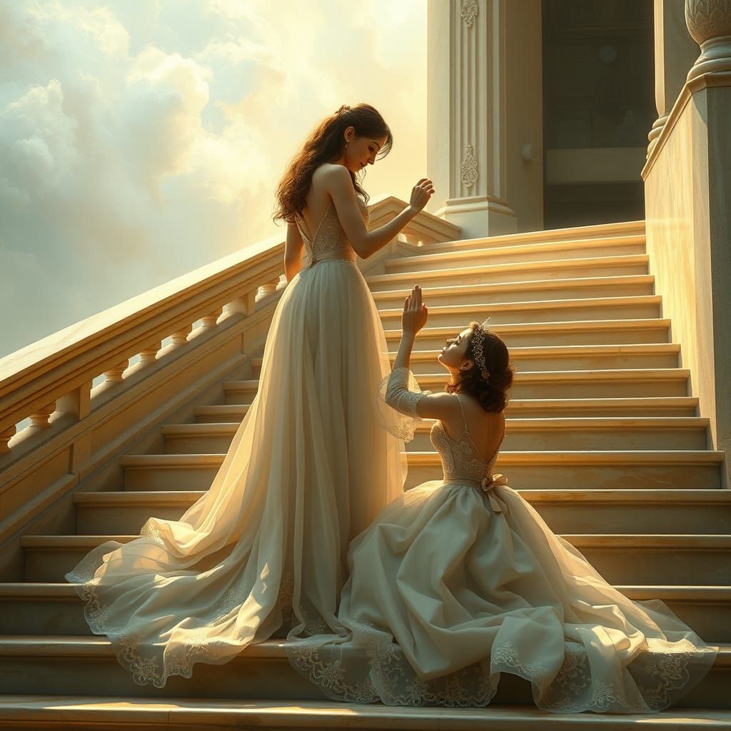 Ethereal Descent: Seraphine and Evangeline in Painterly Styl...