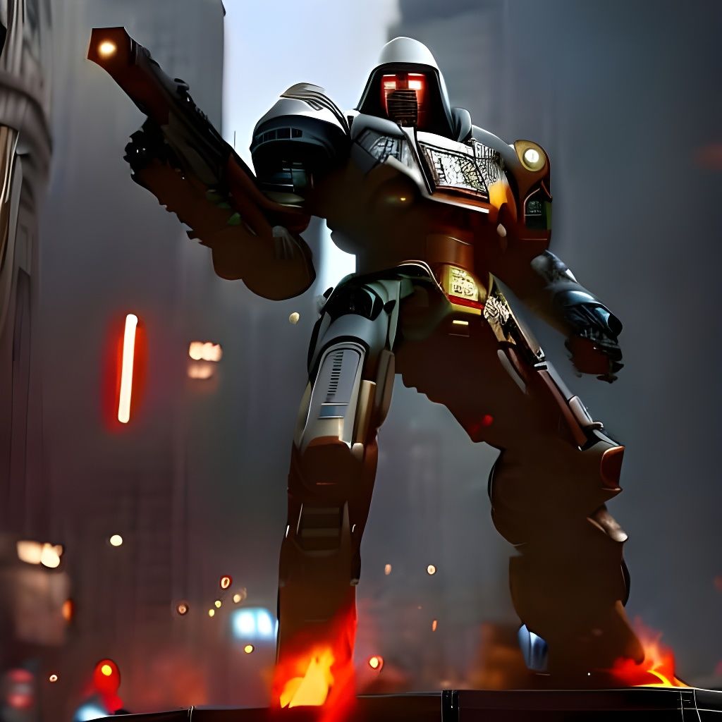 Photorealistic Terminator Robot in Destroyed City