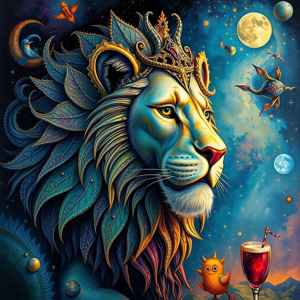 Iridescent Lion in Sacred Geometry Utopia