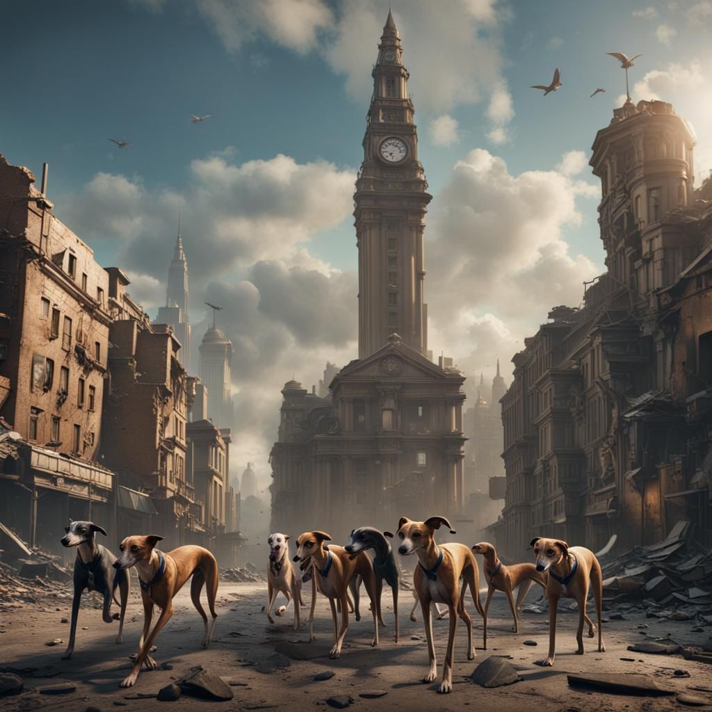 Greyhounds in Post-War City: Detailed Matte Painting