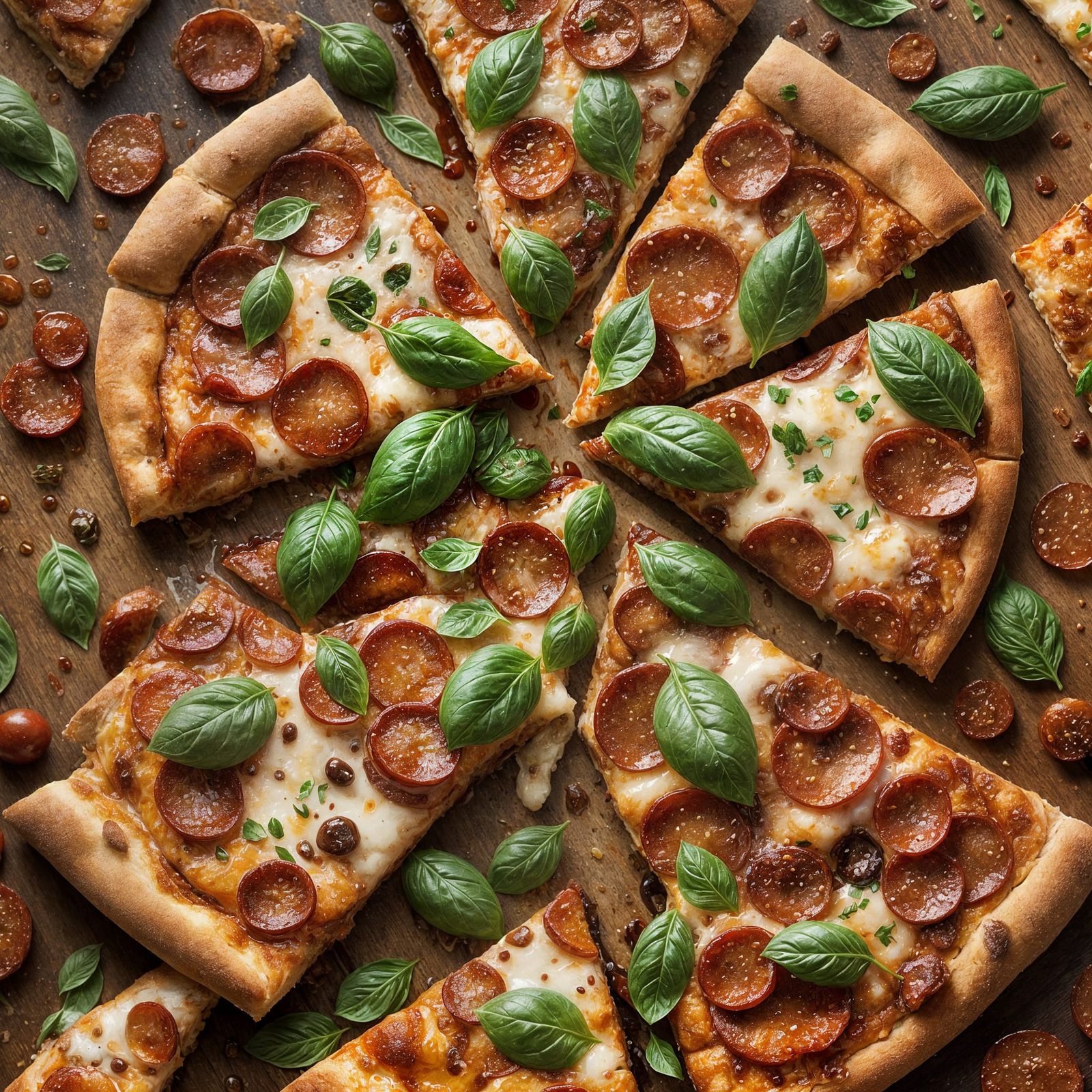 Delicious Pizza Close-up: Melted Cheese and Basil