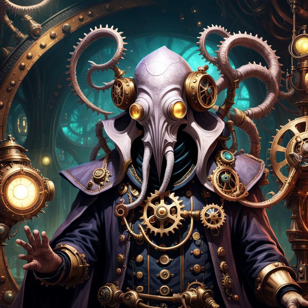 Steampunk Illithid Artificer in Nautiloid Interior