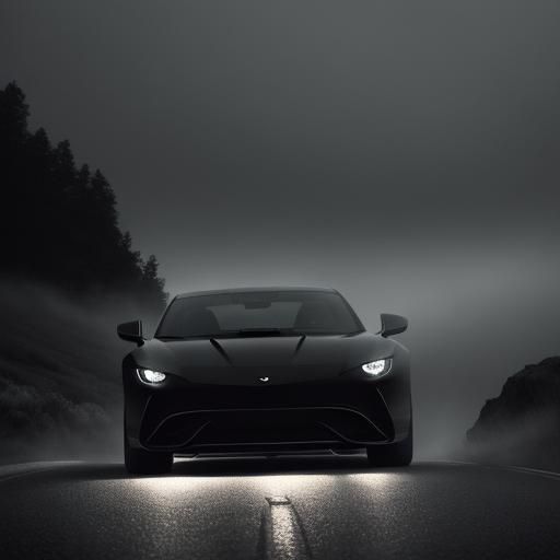 Sleek Black Supercar on Misty Mountain Road