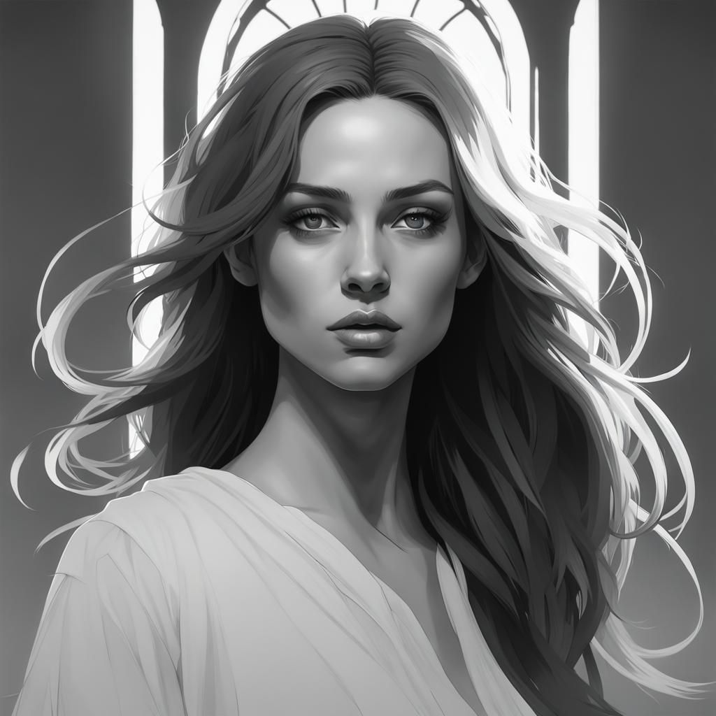 Minimalist Portrait: Woman in Black and White, Detailed Ligh...