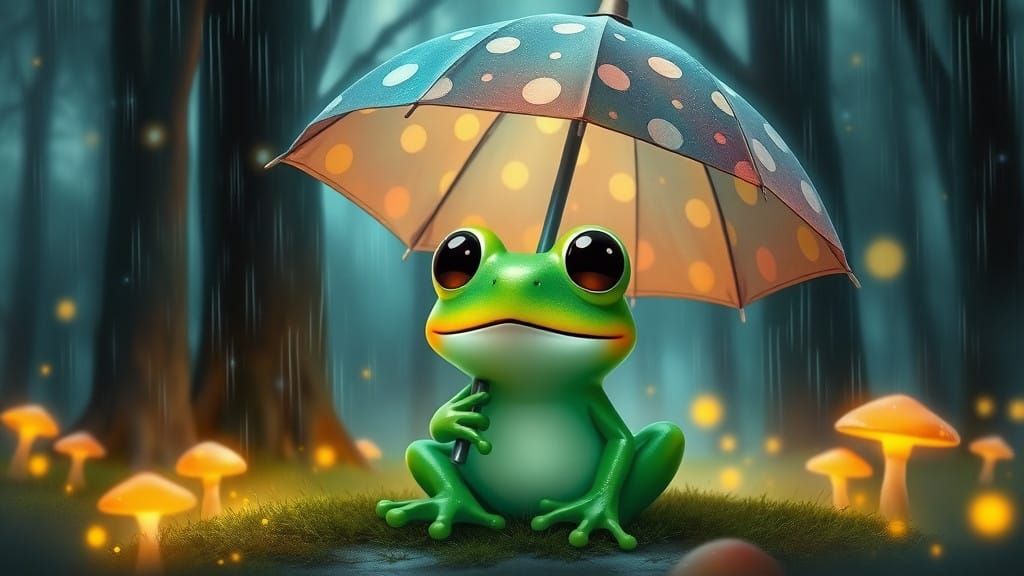 Whimsical Woodland Frog Scene in Dreamy Digital Art