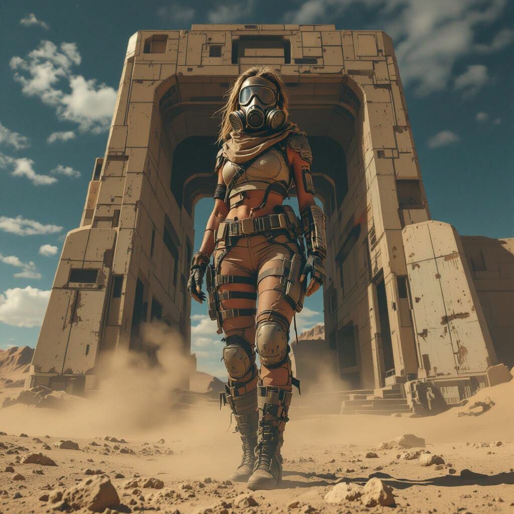 Post-Apocalyptic Survivor in Sci-Fi Desert Landscape