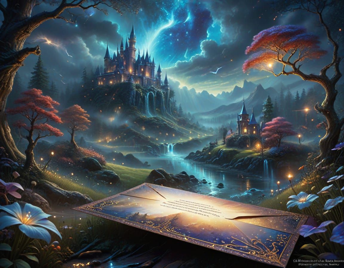 Opulent Fantasy Landscape Escapes Old Envelope