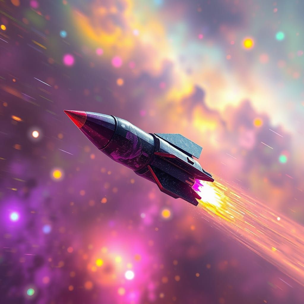 Needle Rocket Soaring Through Colorful Galaxies