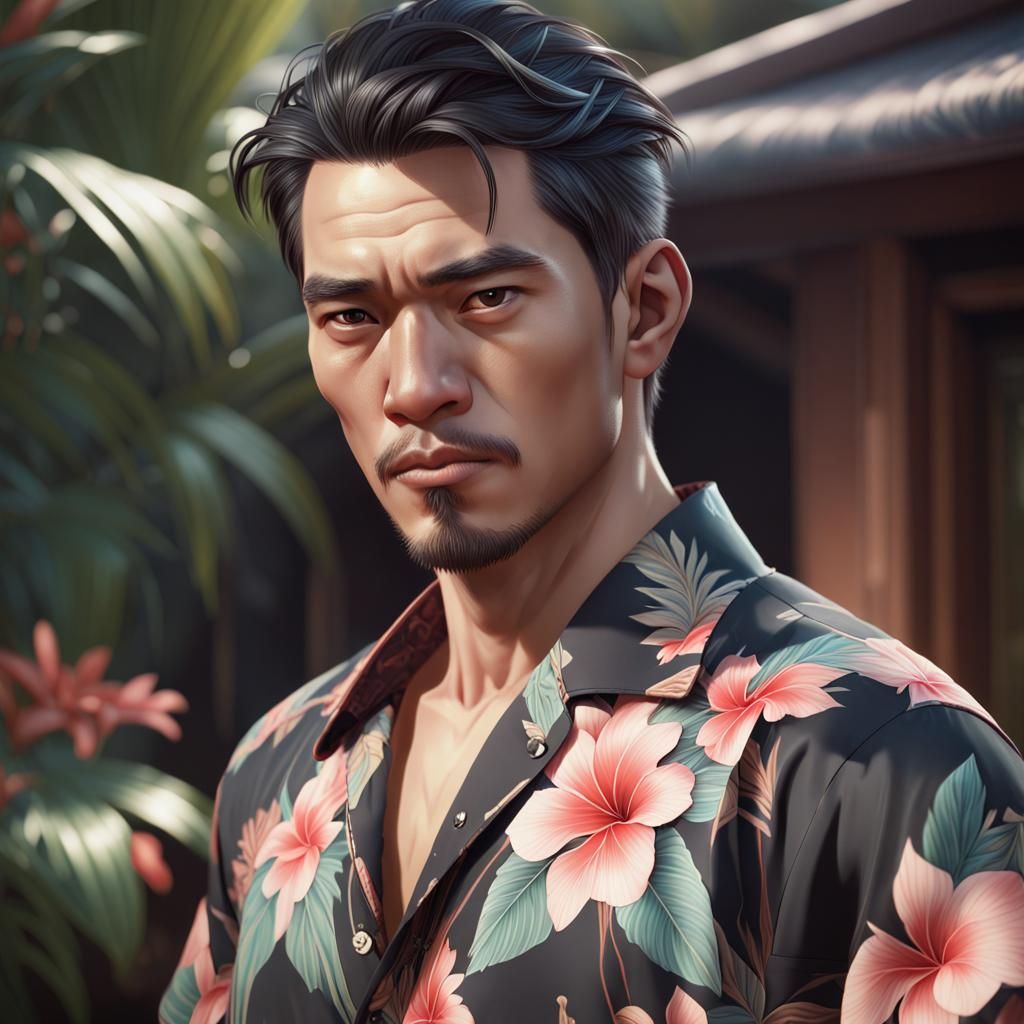Asian Man in Hawaiian Shirt Portrait