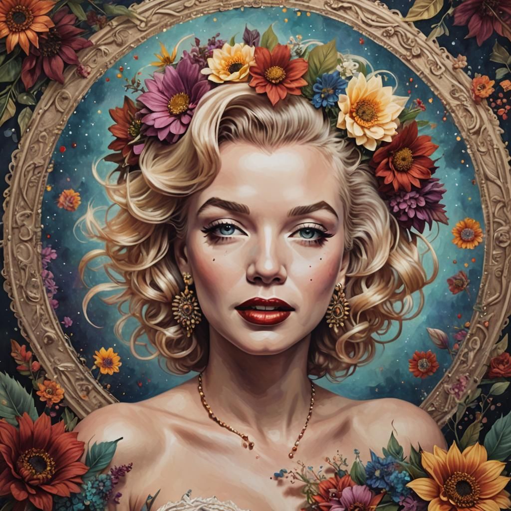 Boho Marilyn Monroe Portrait with Flowers