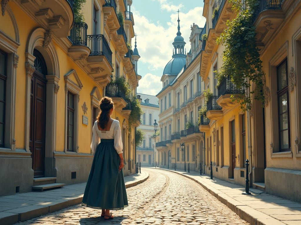 Woman in Vienna Street: Baroque Architecture