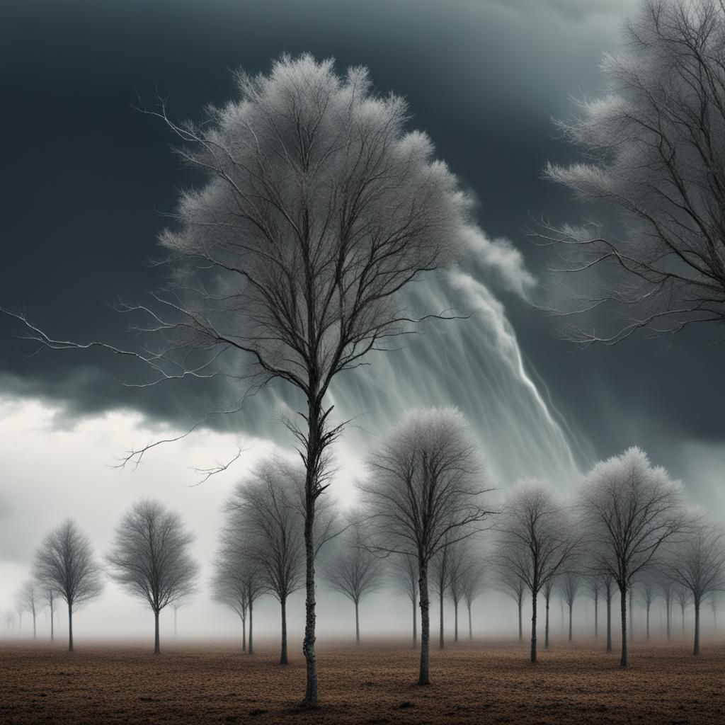 Trees Bending in Artificial Storm Wind