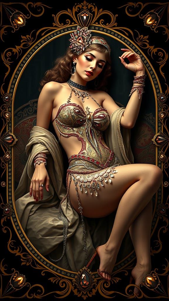 Art Nouveau Showgirl in Mucha Style