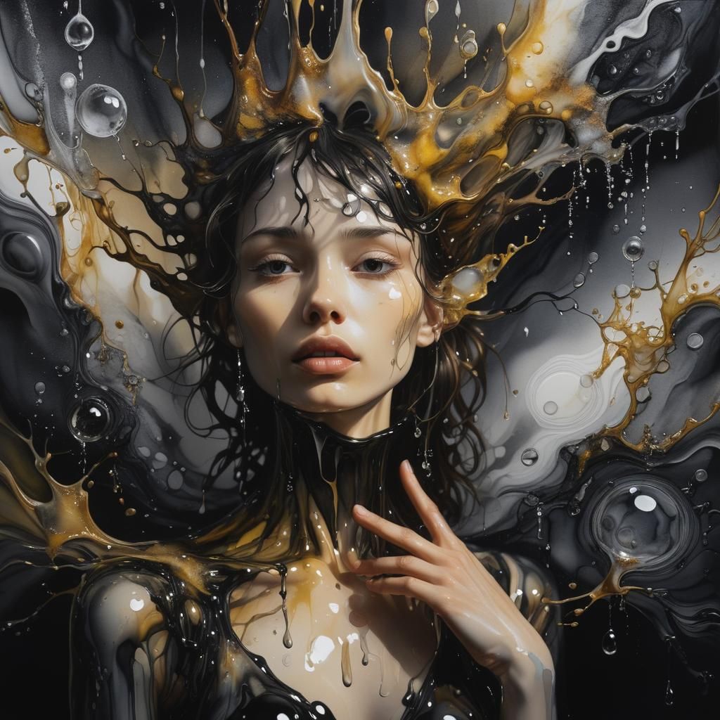 Abstract Self-Reflection in Black and White Alcohol Ink