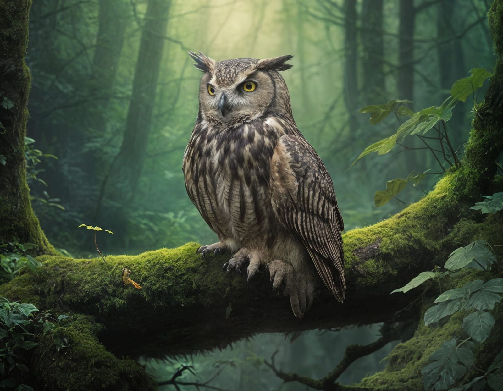 Wise Owl in Dark Fantasy Grove