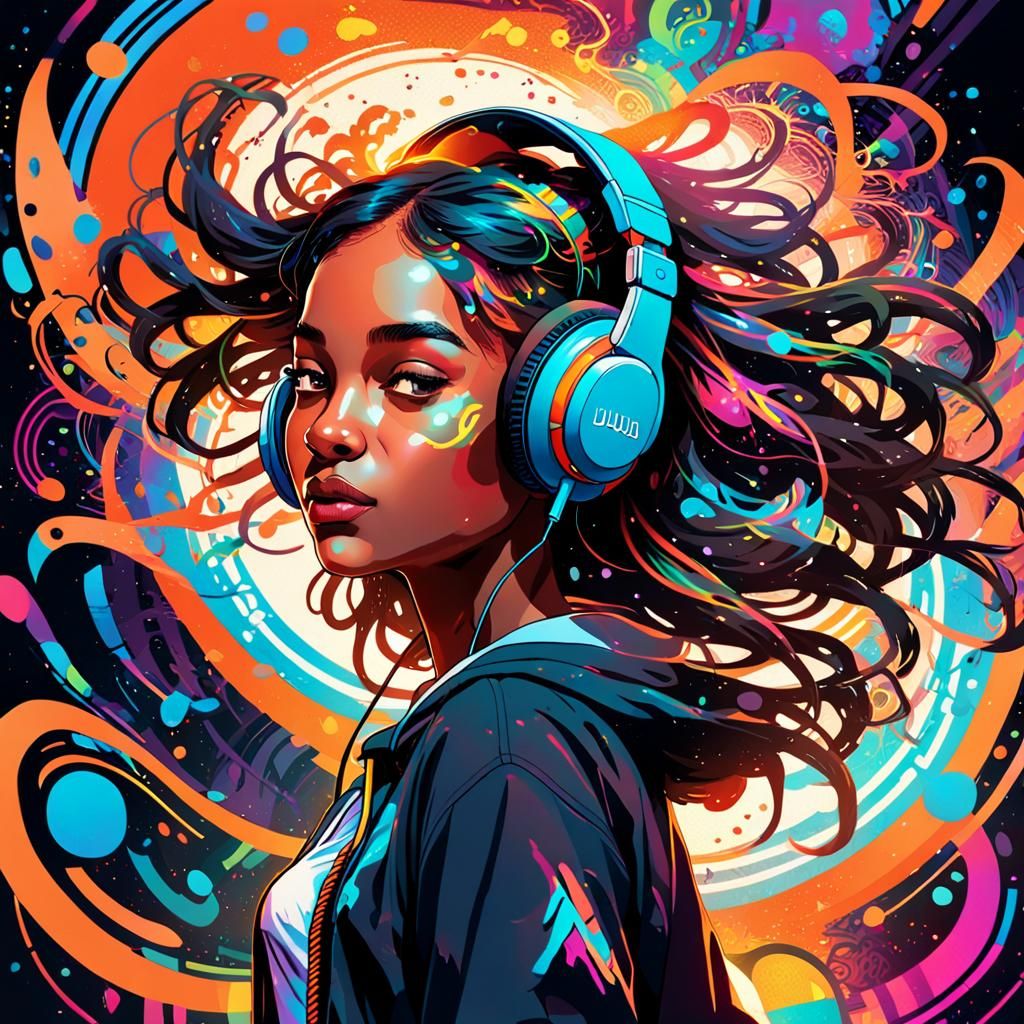 Psychedelic Dub Music Portrait in Art Nouveau Style