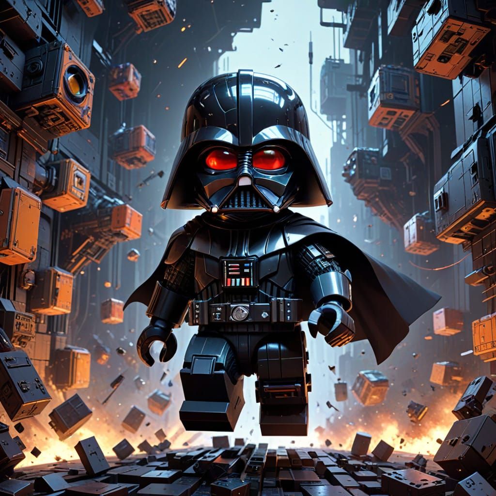 Mini Darth Vader Soars Through Colorful Lego Galaxy