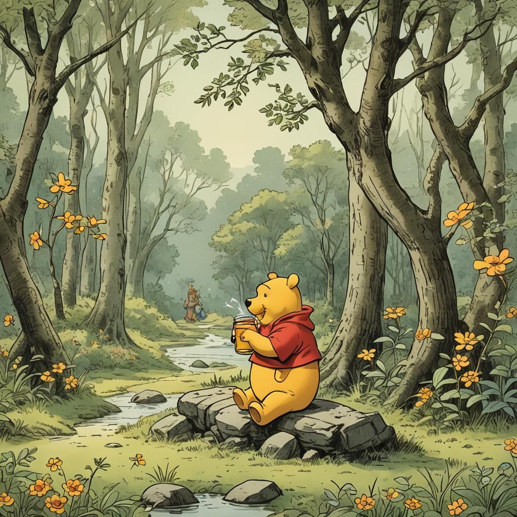 Winnie the Pooh and Honey Jar Illustration