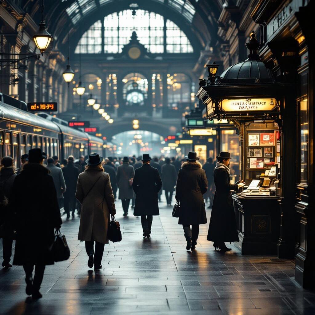 Busy Train Station in Vintage Street Photography Style