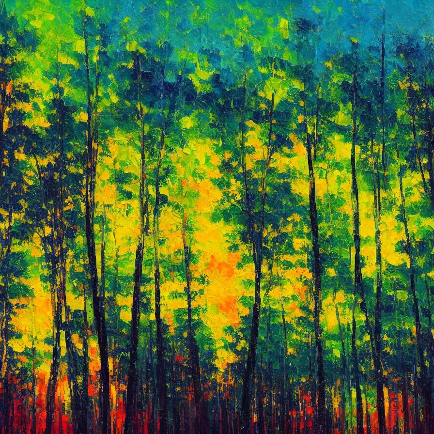 Pine Tree Silhouette in Expressionist Impasto Style