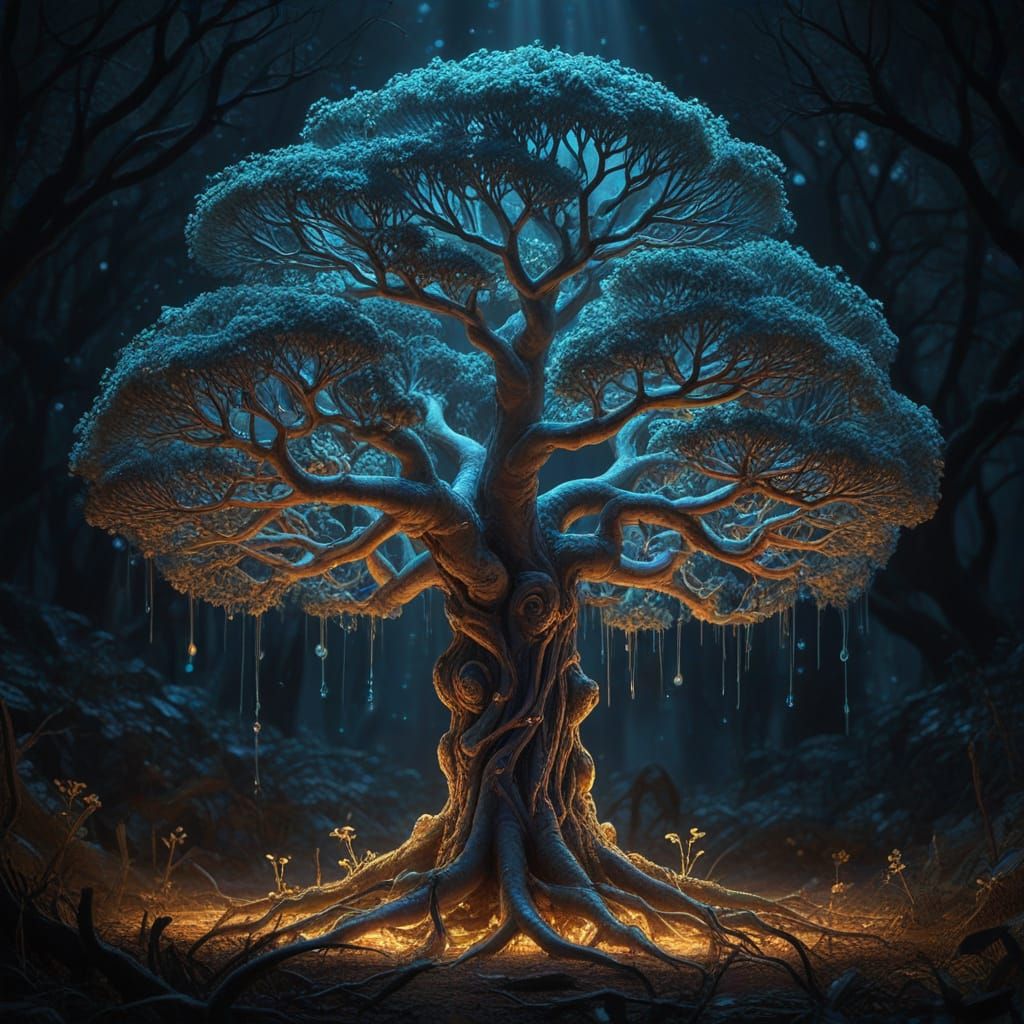 Radiant Bodhi Tree in Vibrant, Triadic Colors