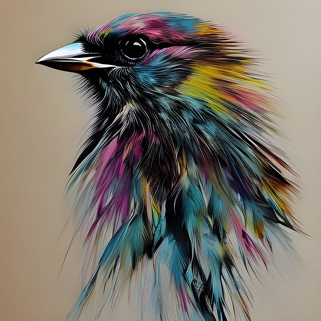 Detailed Inkblot Sparrow Portrait in Rainbow Pastels