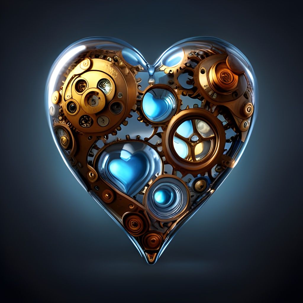 Steampunk Glass Heart with Intricate Machinery