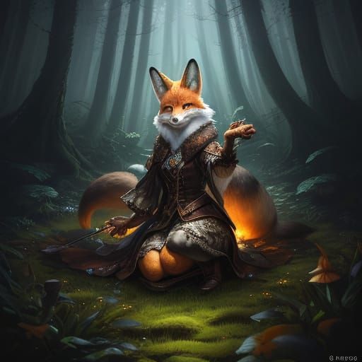 Hidden Fox's Secret Hobby Amidst Glowing Forest