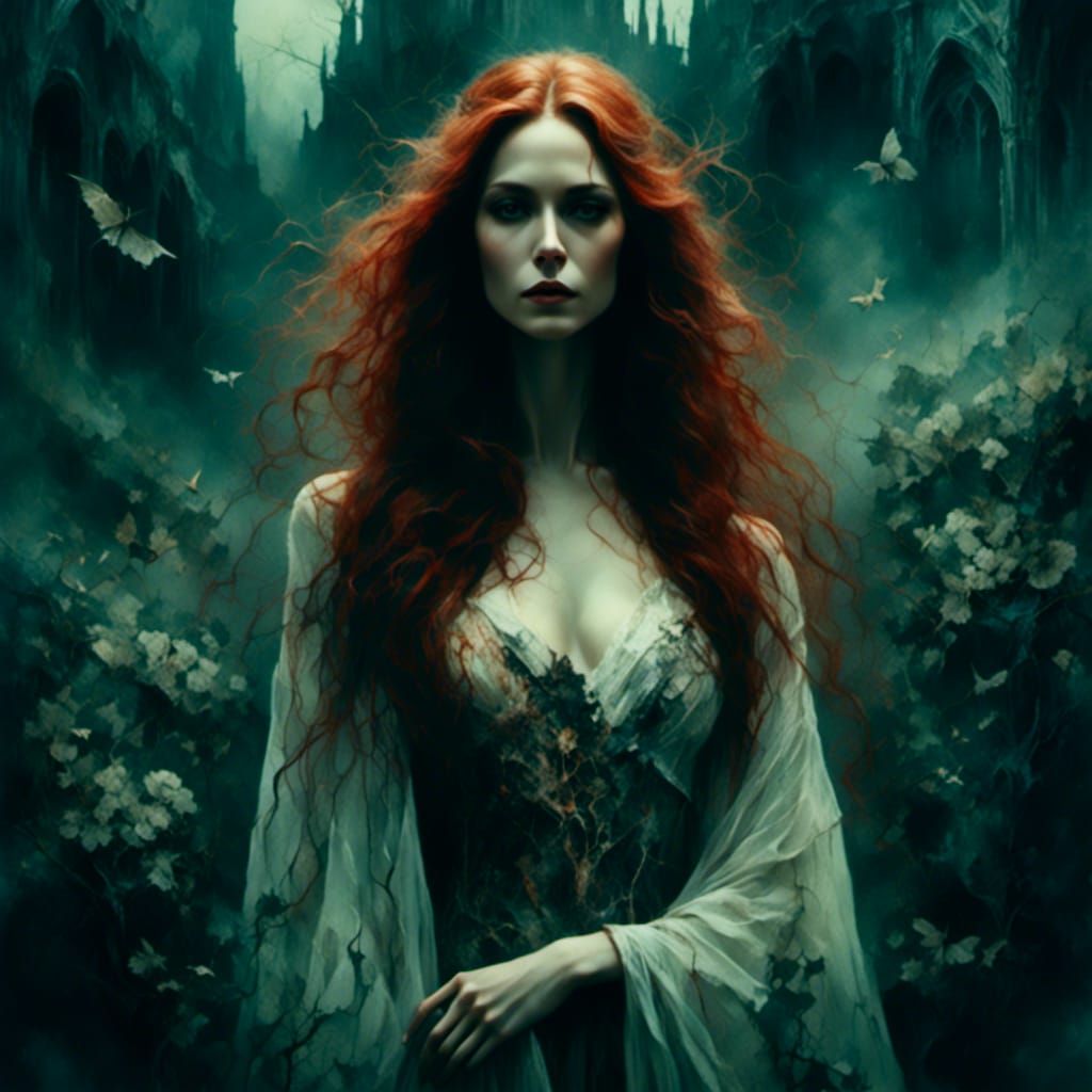 Ethereal Irish Woman in Graveyard, Victorian Style