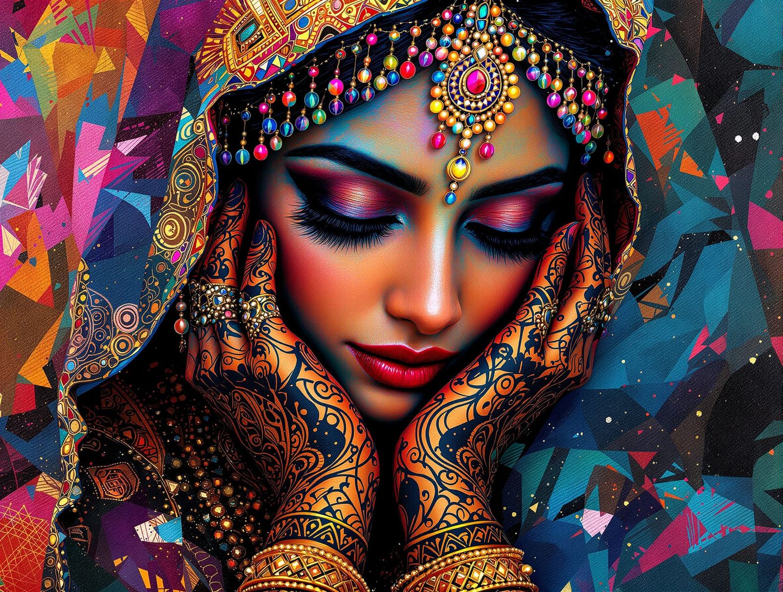 East Indian Bride in Tranquil Contemplation