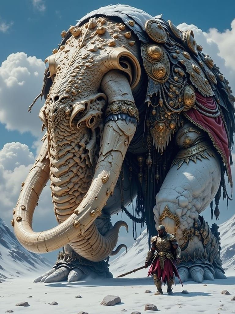 Mammoth Warrior in Mystical Forest, Digital Art