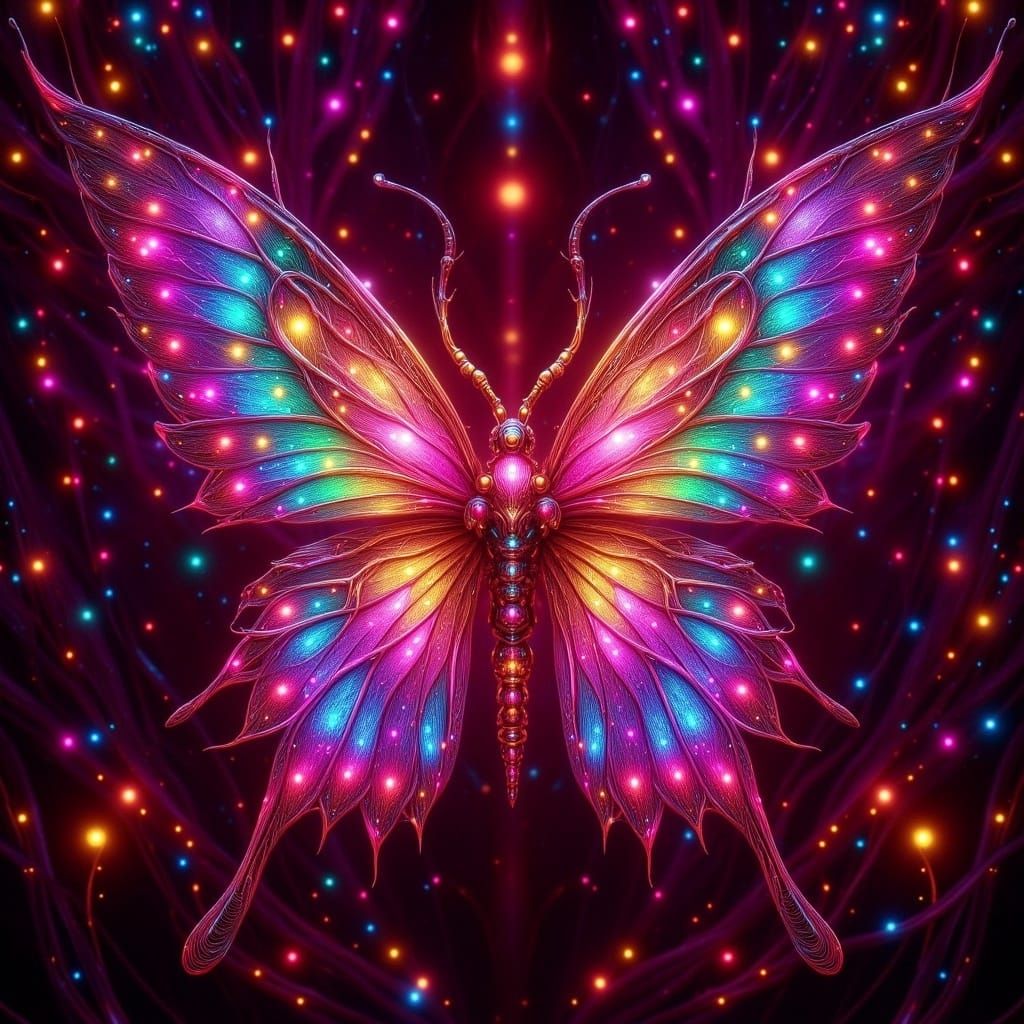 Angelic Neon Butterfly with Iridescent Wings