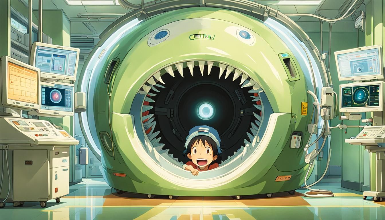 Playful Hospital Scanner in Studio Ghibli Style