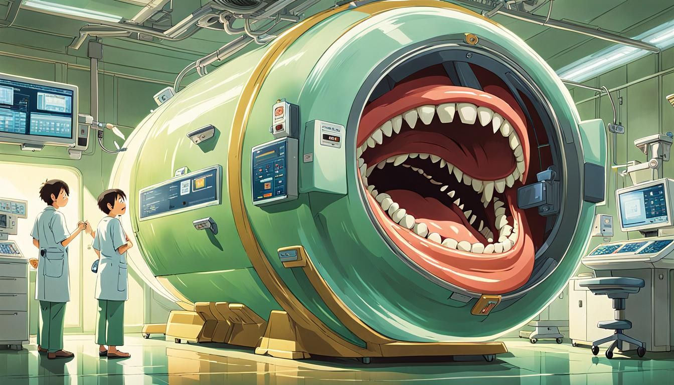 Friendly Monster CT Scanner in Studio Ghibli Style