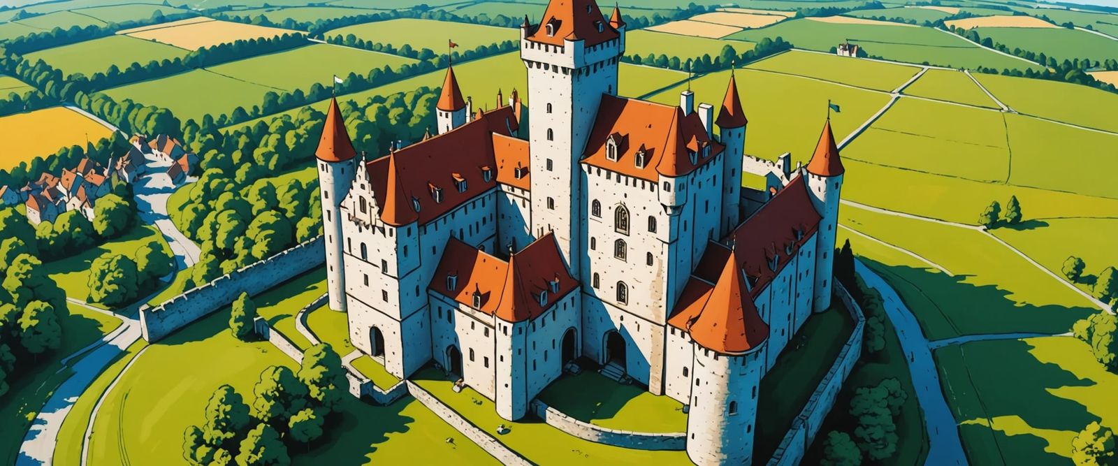 Classic Cartoon Medieval Castle in Hergé Style