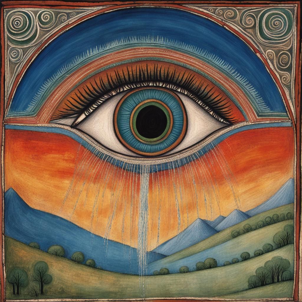 Weeping Eye in Sky: Vibrant Chalk Drawing
