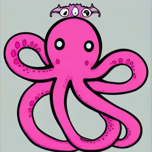 Cute Pink Tentacle Creature in Manga Line Art