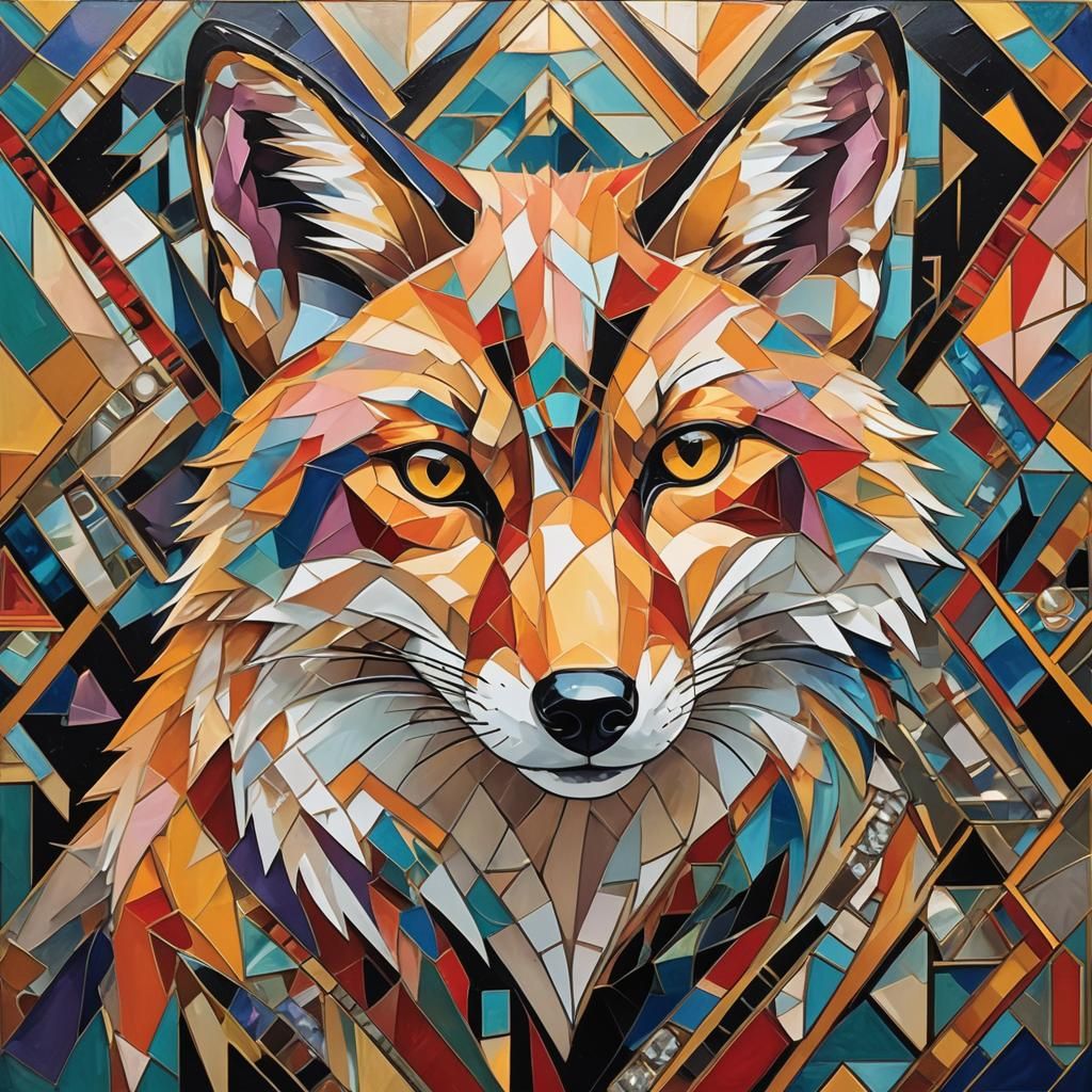 Geometric Fox Portrait in Cubist Art Deco Style