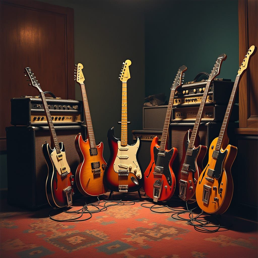 Vintage Fender Guitars and Amps in Realist Style