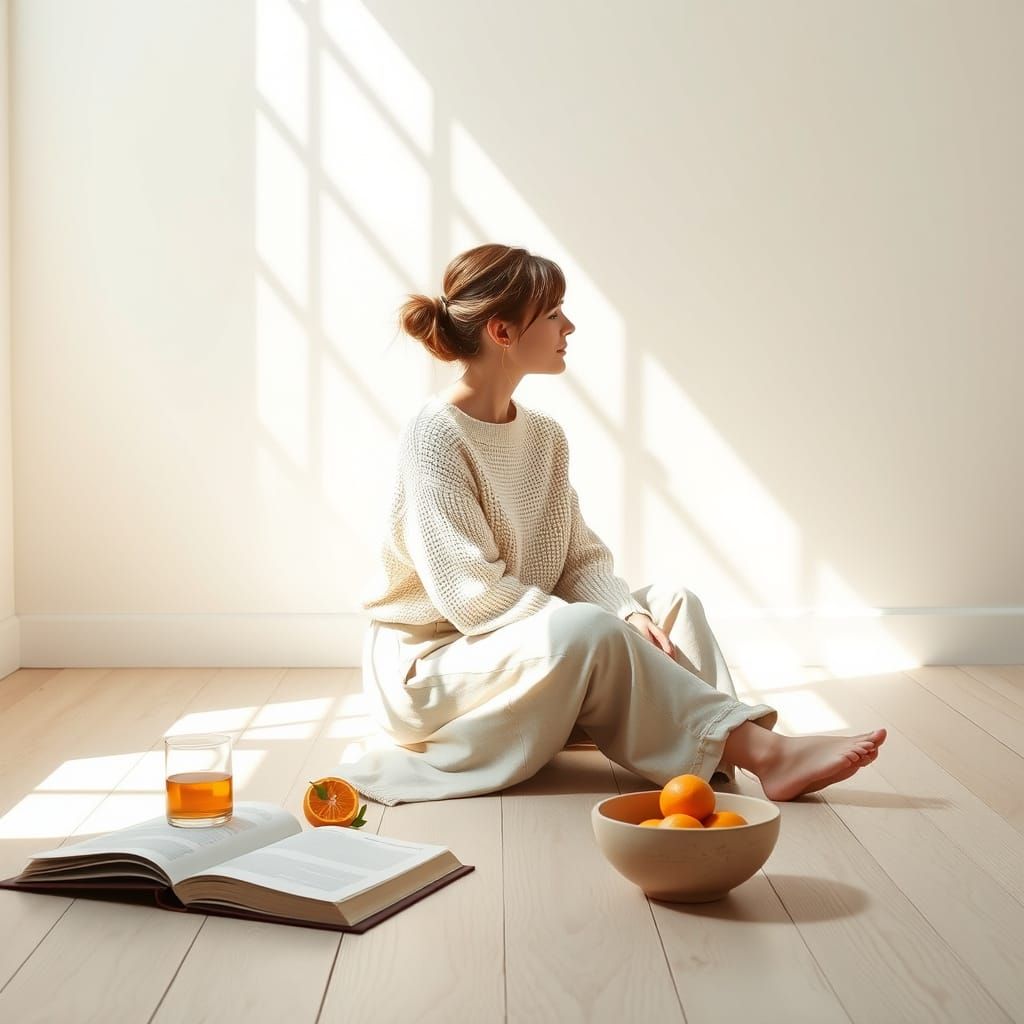 Elegant Woman in Sunlit Interior